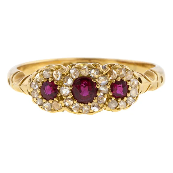 modern sleek crest peak ring-Victorian Ruby & Diamond Ring