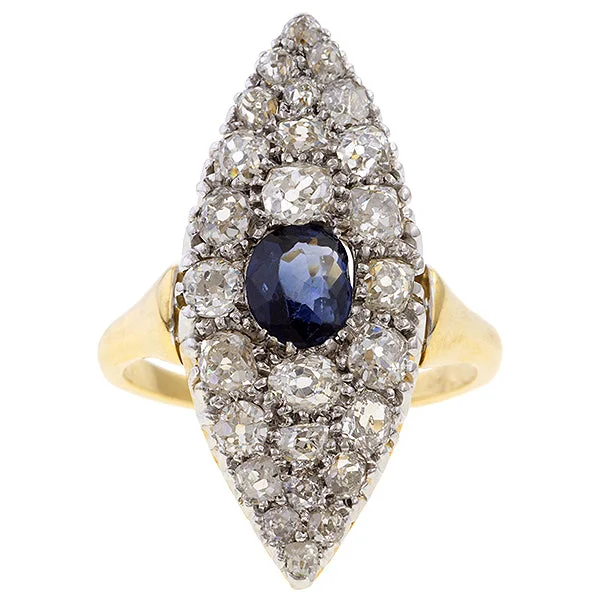 artisan-crafted rose ring-Victorian Sapphire & Diamond Navette Ring