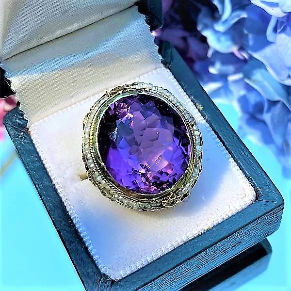 bold topaz summit peak ring-Vintage Amethyst & Pearl Ring