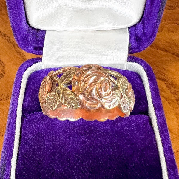 adjustable blaze ring-Vintage Rose Band Ring, Art Carved