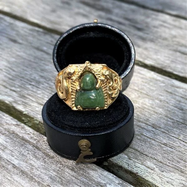 vintage-inspired emerald ring-Vintage Carved Jade Ring