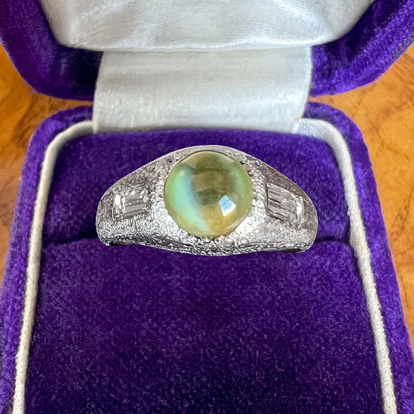 minimalist summit ridge ring-Vintage Cat's Eye Chrysoberyl & Diamond Ring