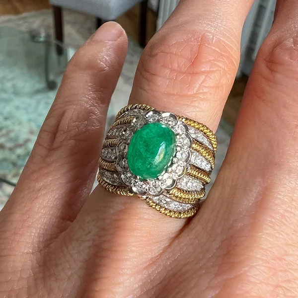 gothic-inspired eagle claw ring-Vintage Emerald & Diamond Ring