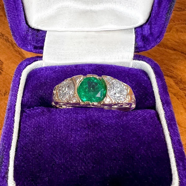 modern layered emerald ring-Vintage Emerald & Diamond Ring