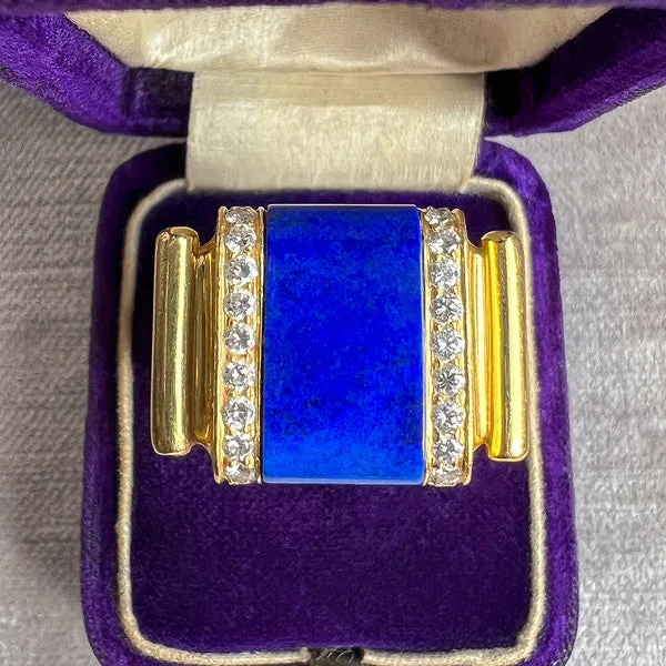 modern contoured band ring-Vintage Lapis & Diamond Ring