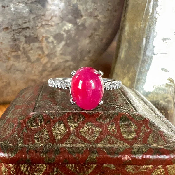 floral prong diamond ring-Vintage Cabochon Ruby Ring