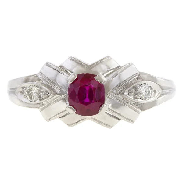 raw jade accent ring-Vintage Ruby & Diamond Ring