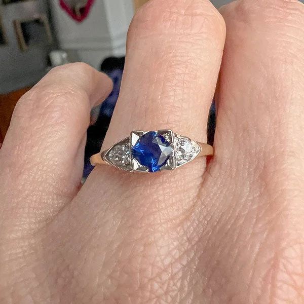 minimalist crest summit ring-Vintage Sapphire & Diamond Ring