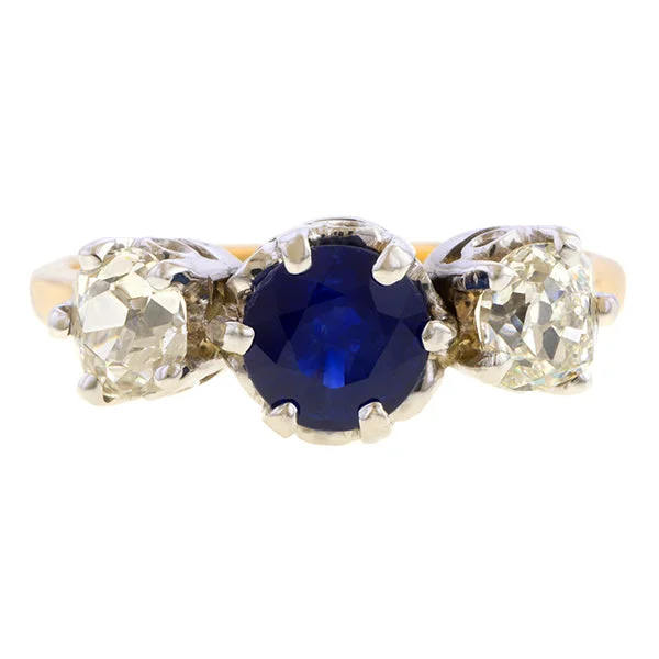 tarnished rose eternity ring-Vintage Sapphire & Diamond Three Stone Ring