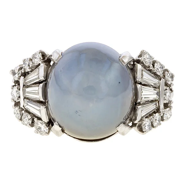 marquise-cut opal ring-Vintage Star Sapphire & Diamond Ring