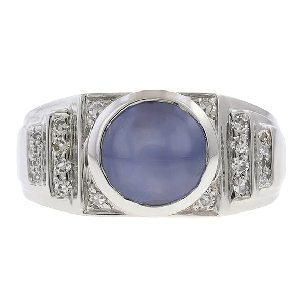 adjustable ridge summit ring-Vintage Star Sapphire & Diamond Ring