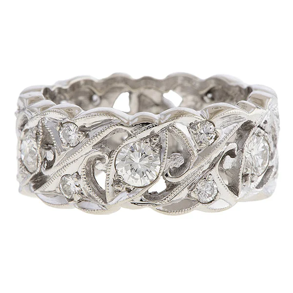 adjustable ridge crest ring-Vintage Wide Patterned Diamond Eternity Band