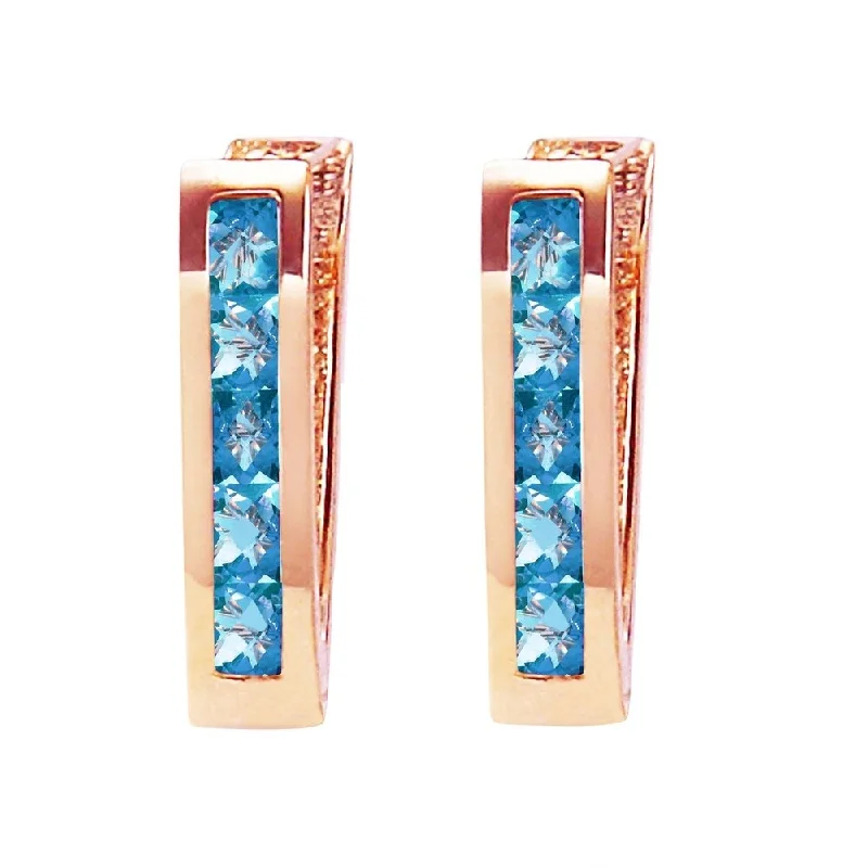 matte silver spiral earrings-1.2 Carat 14K Solid Rose Gold Oval Huggie Earrings Blue Topaz