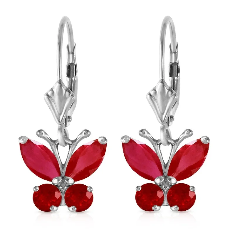 adjustable willow crest earrings-1.24 Carat 14K Solid White Gold Butterfly Earrings Natural Ruby