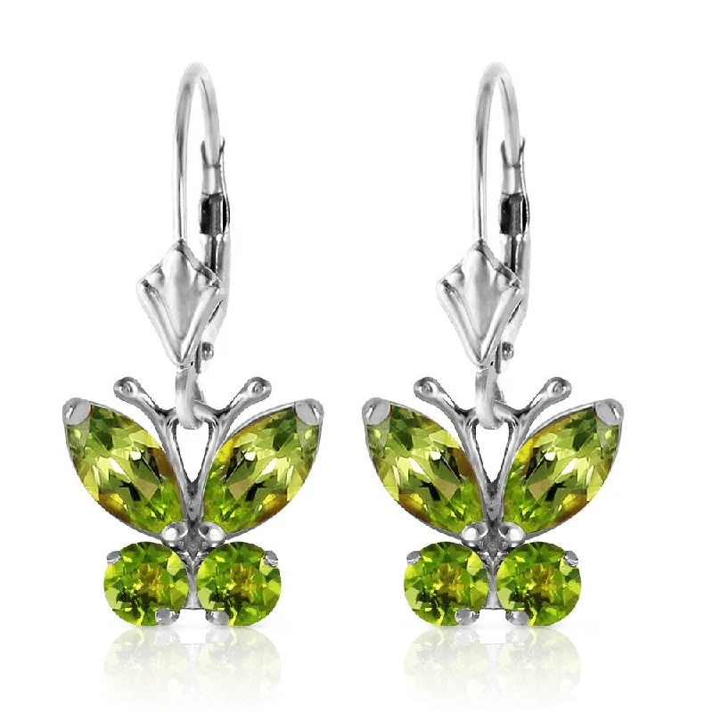 minimalist summit ridge earrings-1.24 Carat 14K Solid White Gold Butterfly Earrings Peridot