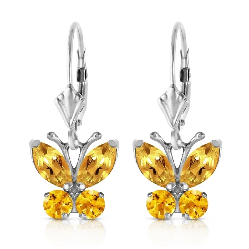 artisan-crafted tantalum earrings-1.24 CTW 14K Solid White Gold Butterfly Earrings Citrine