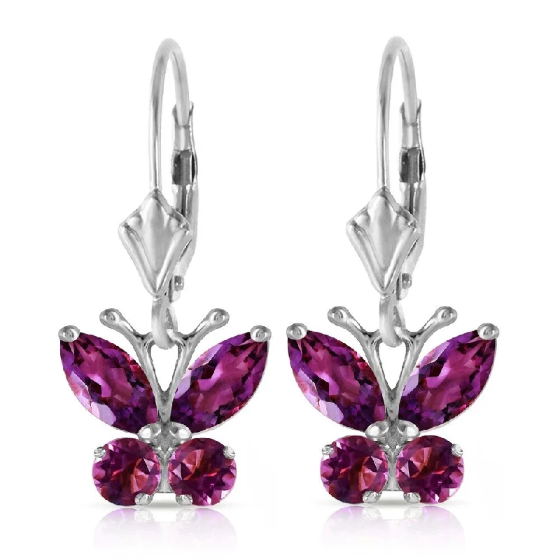 floral-inspired amethyst earrings-1.24 CTW 14K Solid White Gold Butterfly Earrings Natural Amethyst