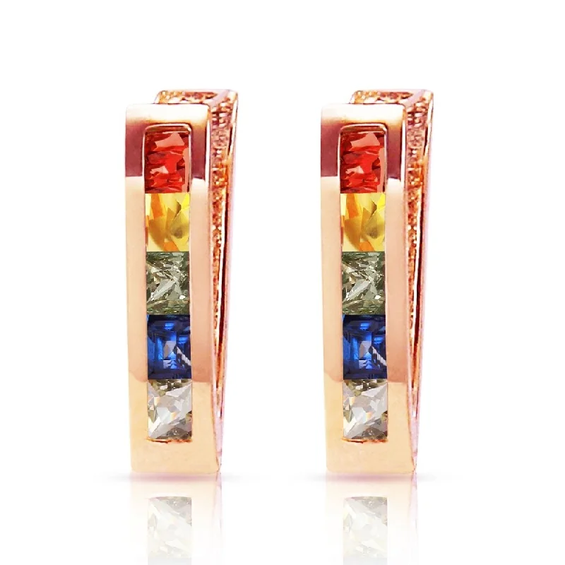 art deco sapphire earrings-1.3 Carat 14K Solid Rose Gold Huggie Earrings Multicolor Sapphire