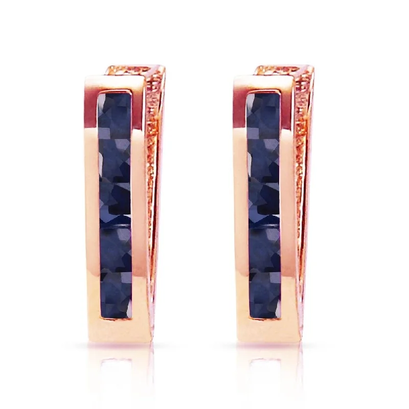 nature-themed ridge peak earrings-1.3 Carat 14K Solid Rose Gold Oval Huggie Earrings Sapphire