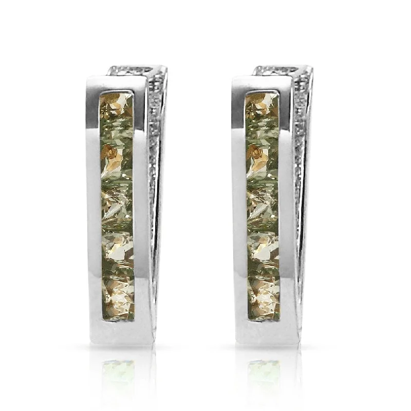 nature-themed willow earrings-1.3 CTW 14K Solid White Gold Huggie Earrings Green Natural Sapphire