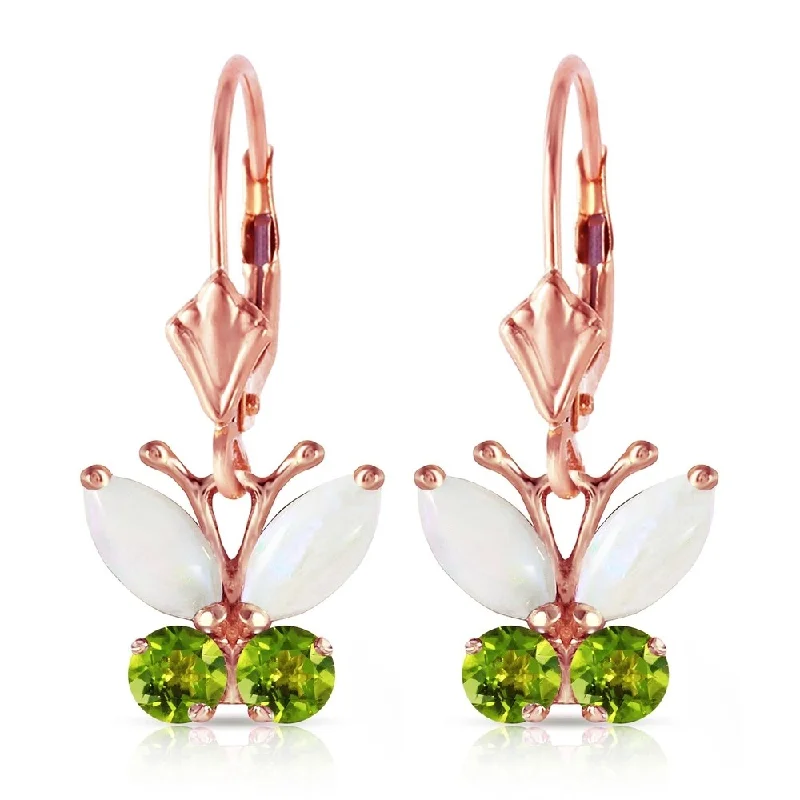 adjustable willow crest earrings-1.39 Carat 14K Solid Rose Gold Butterfly Earrings Opal Peridot