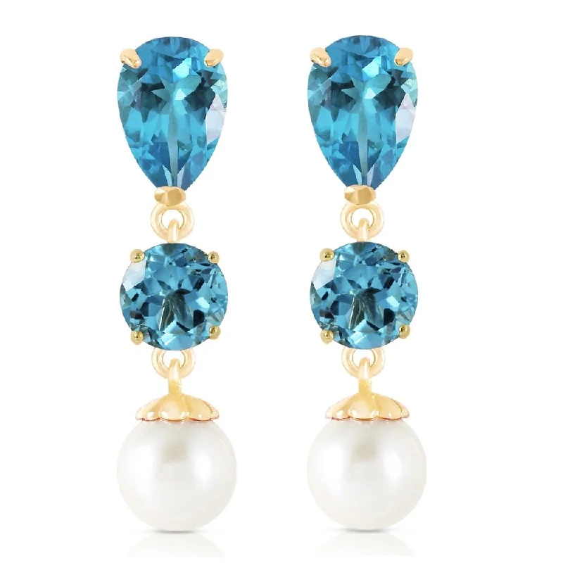 vintage-style opal earrings-10.5 Carat 14K Solid Gold La Vie Blue Topaz pearl Earrings