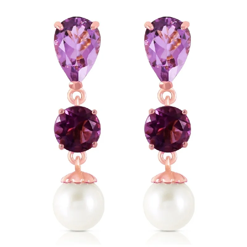 bold opal summit peak earrings-10.5 Carat 14K Solid Rose Gold Chandelier Earrings Amethyst pearl