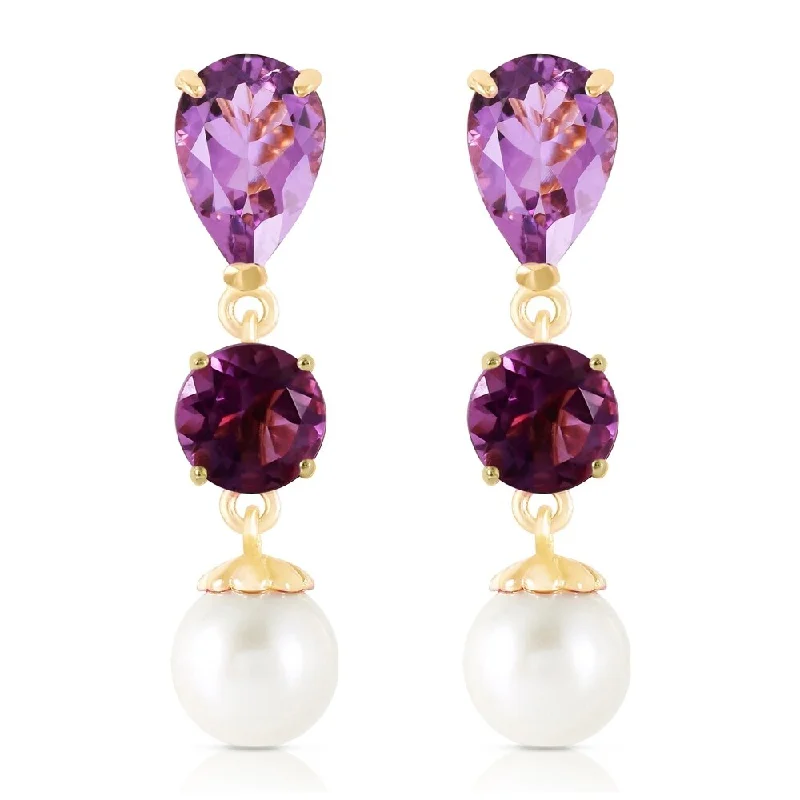 fifteen-stone stud earrings-10.5 CTW 14K Solid Gold Chandelier Earrings Amethyst pearl