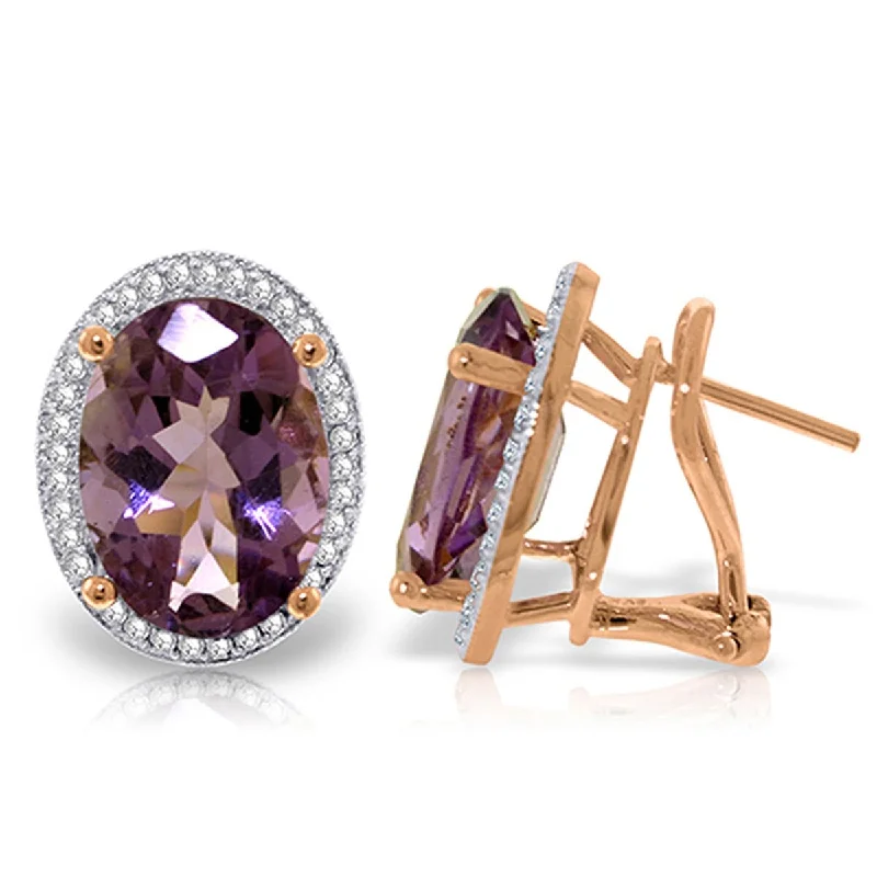 modern tiered topaz earrings-10.56 Carat 14K Solid Gold Natural Oval Amethyst Diamond Earrings