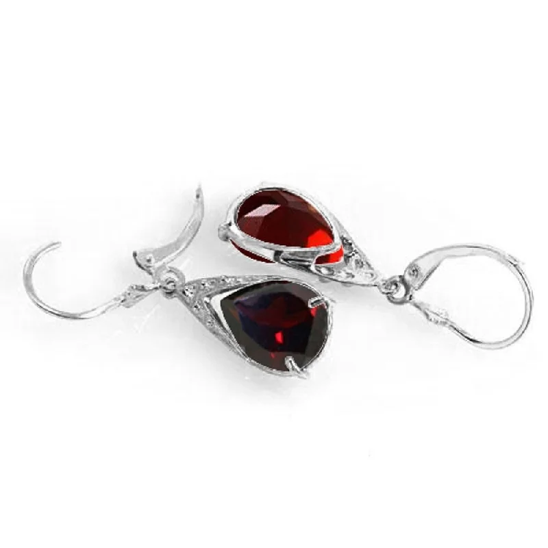 modern contoured drop earrings-10 Carat 14K Solid White Gold Leverback Earrings Natural Garnet