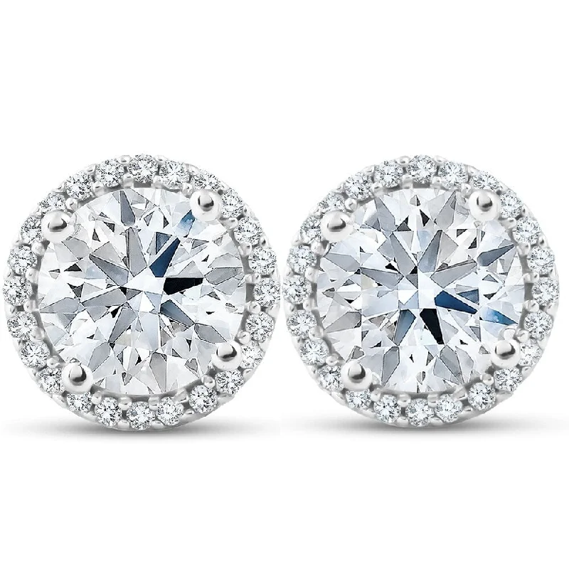 polished silver stellar earrings-10k White Gold 2 1/5 Ct TDW Halo Diamond Studs Clarity Enhanced