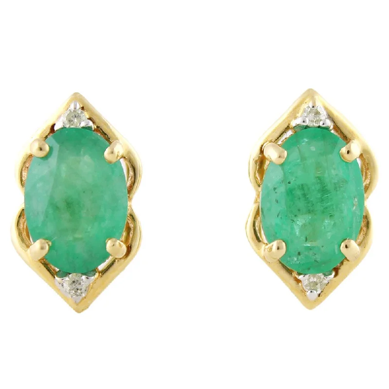 vintage-style opal earrings-10k Yellow Gold Genuine Emerald and Diamond Accent Stud Earrings