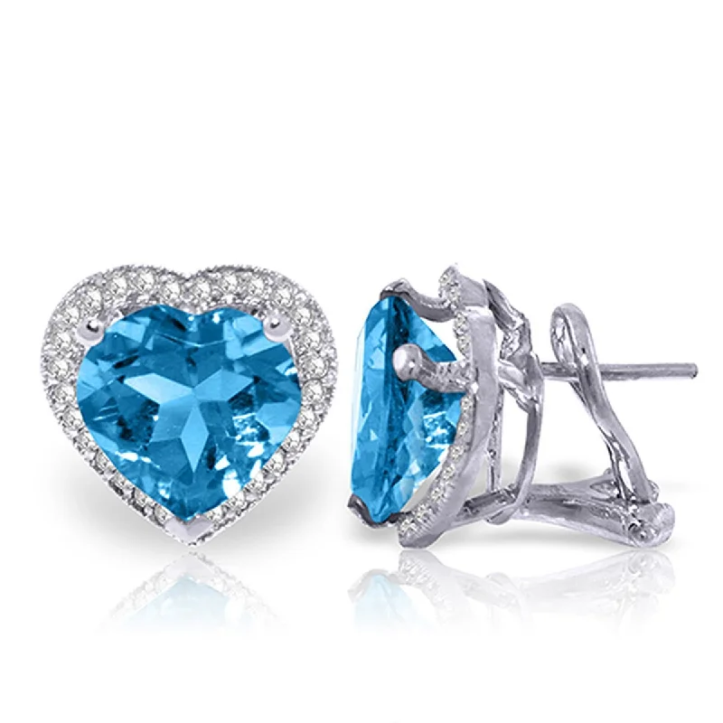 inscribed devotion drop earrings-12.88 Carat 14K Solid Gold Heart Blue Topaz Diamond Earrings