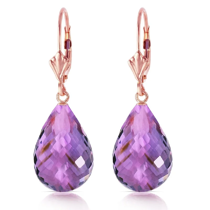 matte gold spiral earrings-14 Carat 14K Solid Rose Gold Amethyst Briolette Swing Earrings