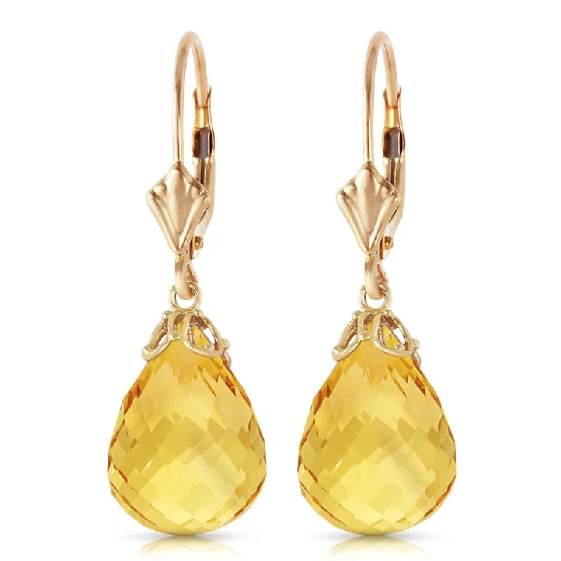 artisan-crafted tantalum earrings-14 CTW 14K Solid Gold Leverback Earrings Briolette Citrine