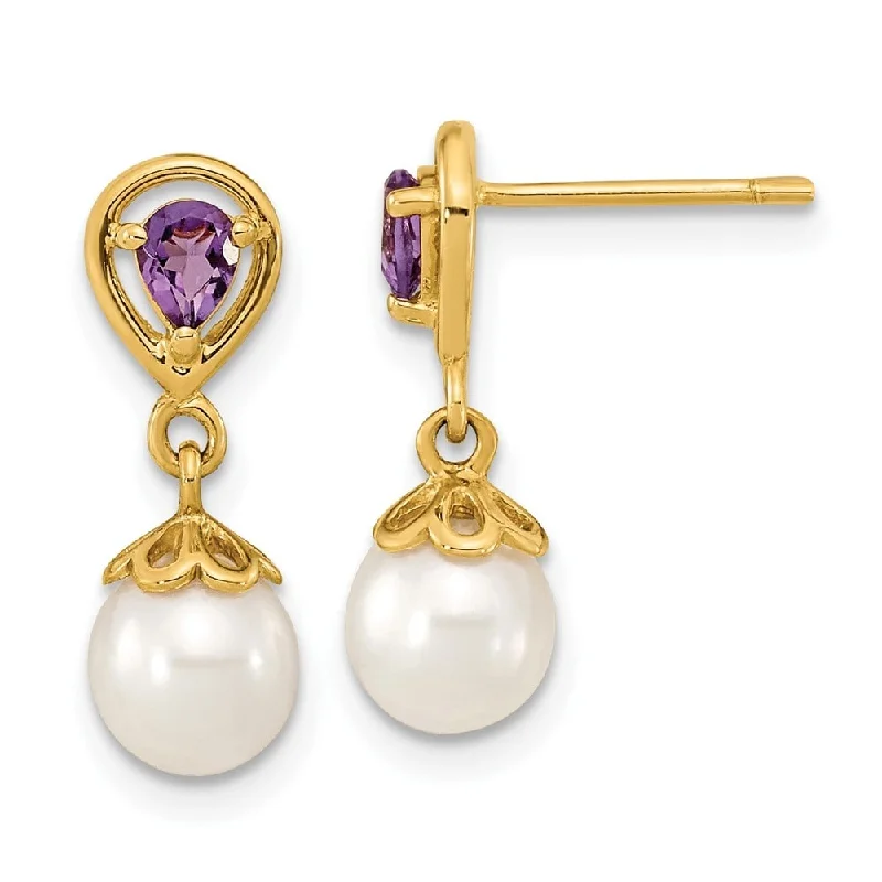 minimalist curve peak earrings-14K Gold w Gemstone & Pearl Dangle Earrings (L-16.85 mm, W-6.15 mm)