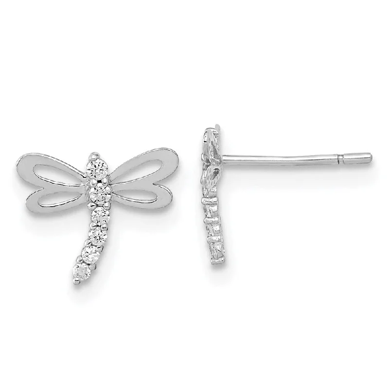 modern arched drop earrings-14k Madi K White Gold CZ Dragonfly Earrings (L-8.8 mm, W-9.58 mm)