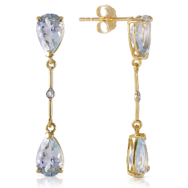 radiant trillion-cut stud earrings-14K Solid Gold Diamonds & Aquamarines Dangling Earrings