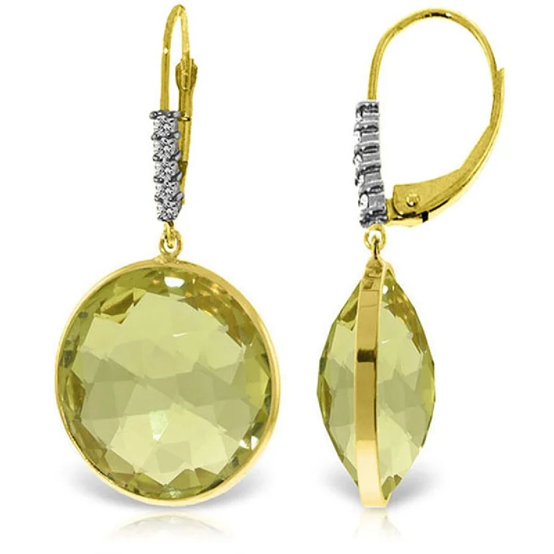 artisan-crafted tantalum earrings-14K Solid Gold Diamonds Earrings w/ Checkerboard Cut Lemon Quartz