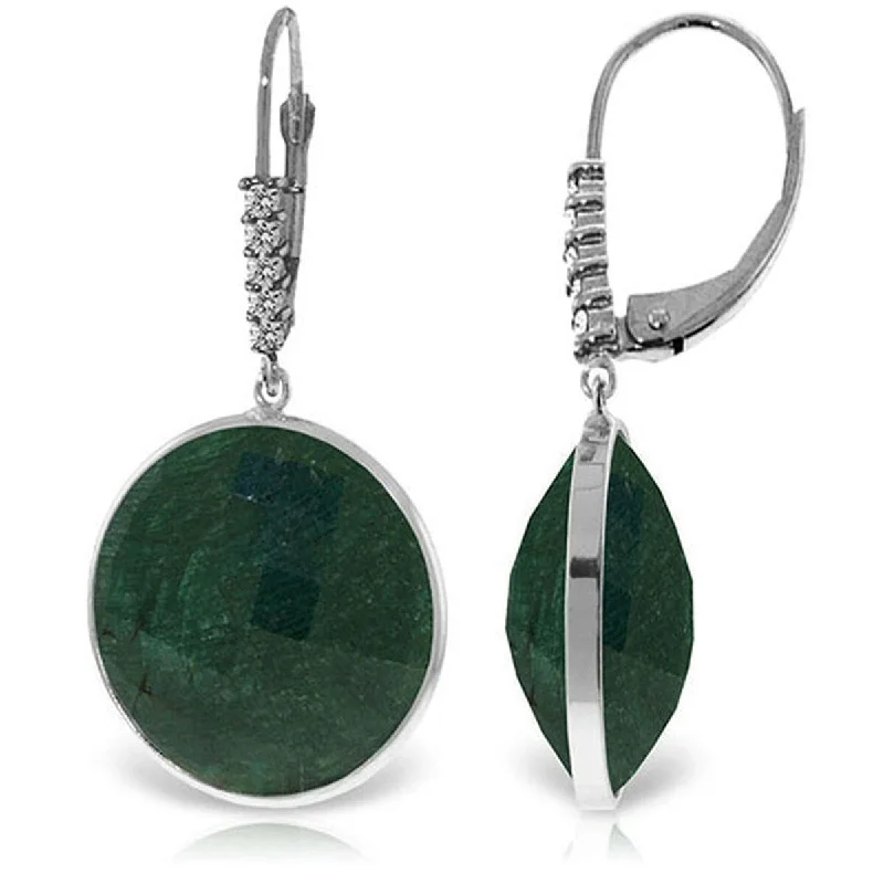 modern layered emerald earrings-14K Solid Gold Diamonds Leverback Earrings w/ Emerald Color Corundum