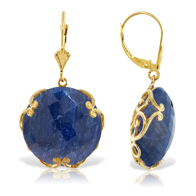 bold sapphire summit peak earrings-14K Solid Gold Earrings w/ Checkerboard Cut Round Dyed Sapphires