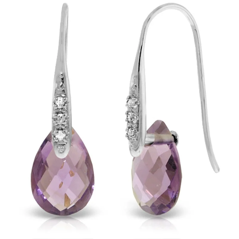 adjustable crest ridge earrings-14K Solid Gold Fish Hook Earrings w/ Diamonds & Dangling Amethysts