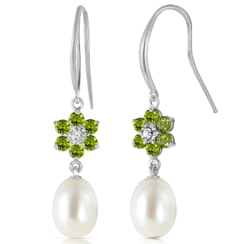 artisan-crafted jade earrings-14K Solid Gold Fish Hook Earrings w/ Diamonds, Peridots & Pearls