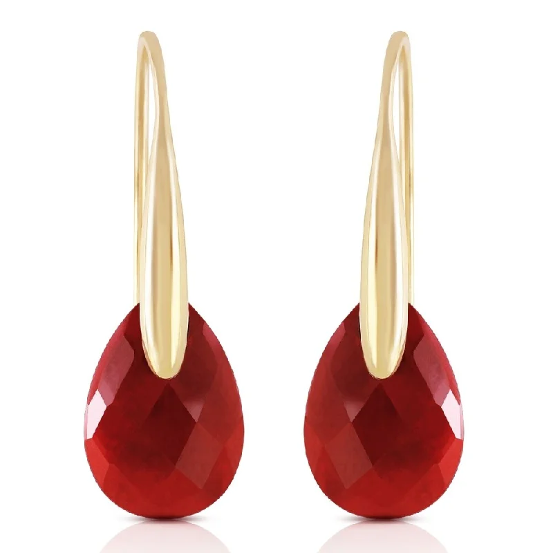 bold topaz summit peak earrings-14K Solid Gold Fish Hook Earrings with Dangling Briolette rubyes