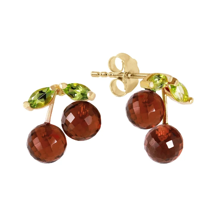 gothic-inspired eagle claw earrings-14K Solid Gold Gemstone Earrings w/ Natural Garnets & Peridots