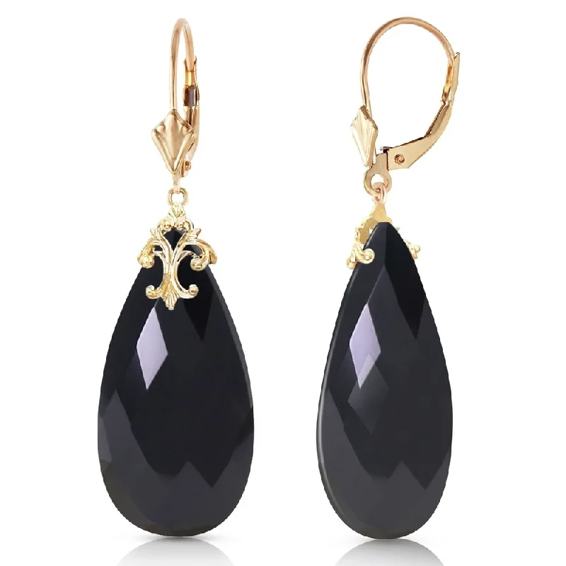 detailed filigree sapphire earrings-14K Solid Gold Leverback Earrings with Briolette 31x16 mm Black Onyx