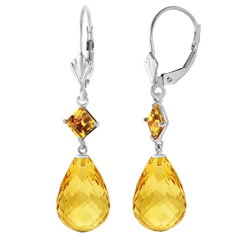 fifteen-stone stud earrings-14K Solid Gold Leverback Gemstone Earrings Citrine Genuine