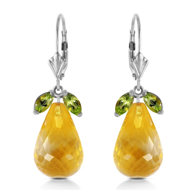 floral prong diamond earrings-14K Solid Gold Leverback Gemstone Earrings Peridot & Citrine Jewelry