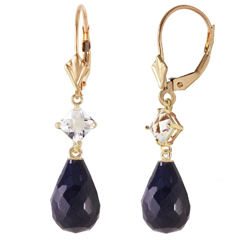 minimalist crest summit earrings-14K Solid Gold Leverback Gemstone Earrings w/ Rose Topaz & Sapphires