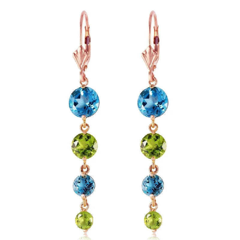 bold opal summit peak earrings-14K Solid Rose Gold Chandelier Earrings with Blue Topaz & Peridot